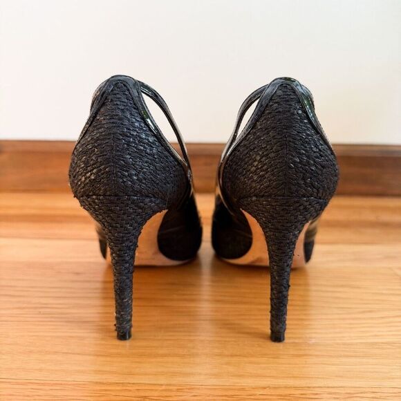 Jimmy Choo Hickory 85 Woven Canvas Patent Pumps Size 38.5 - Picture 4 of 7